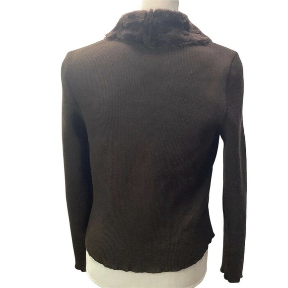 Jaclyn smith suede fabric knit faux fur brown jacket womens size S C hook & loop - Picture 6 of 8